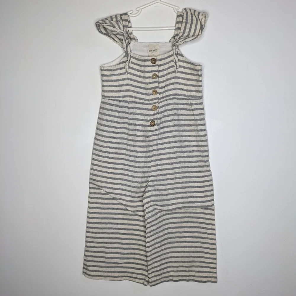 Vignette Grey White Striped 100% Cotton Jumpsuit 10